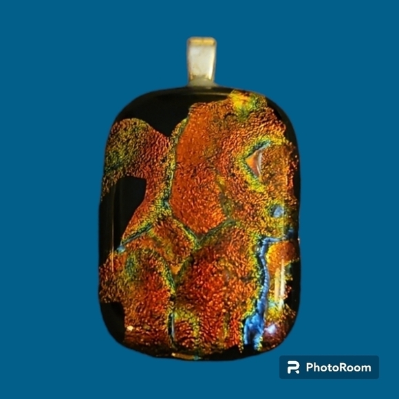ARTISAN Orange Metallic Dichroic Glass Vertical Pendant - Picture 1 of 6